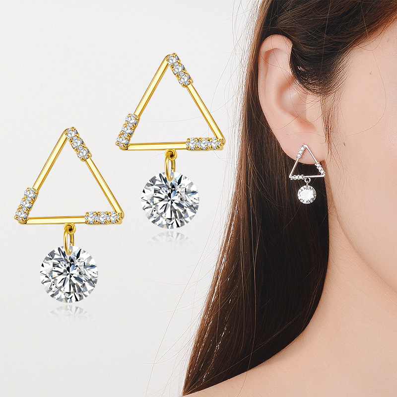 fashion simple temperament earrings Korean version inlaid zircon triangle geometric earringspicture1