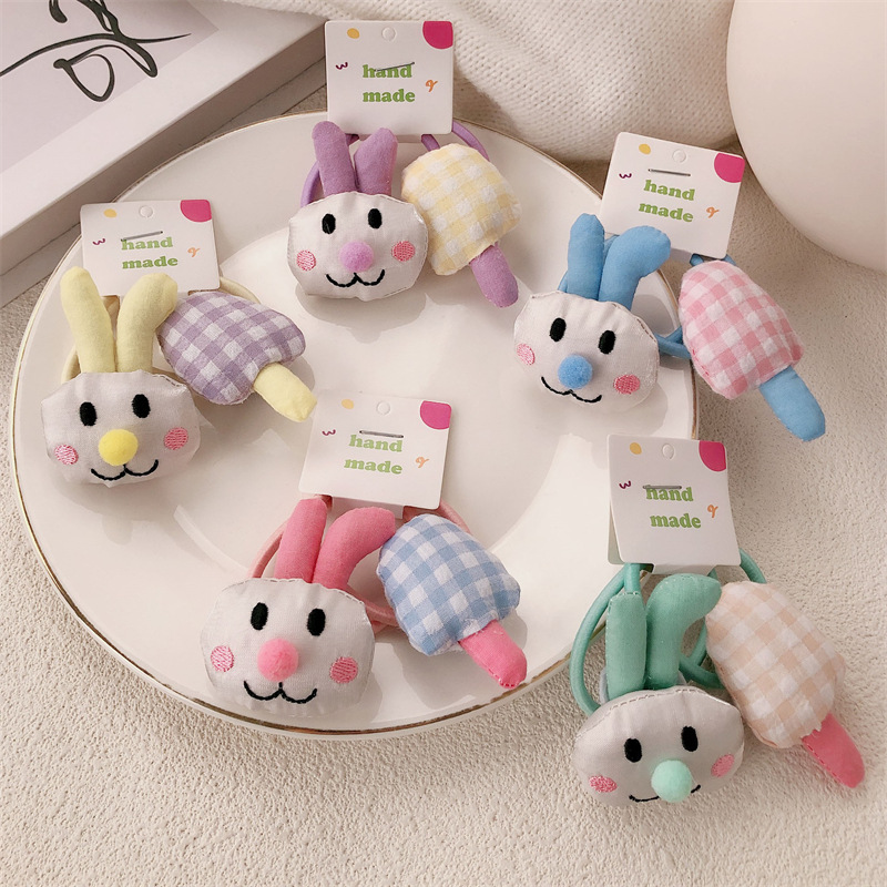 Diversión tela dibujos animados conejo hongos cabello lindos anillo de cabello de alta elasticidad correa de cabello de cola de caballo adornos para el cabello