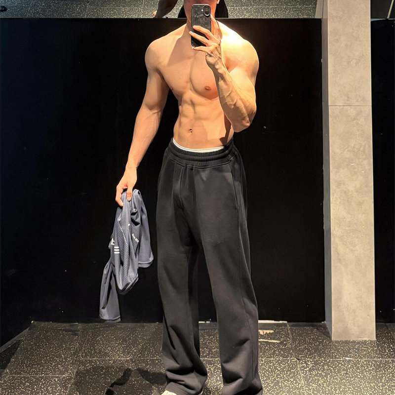Dark Gray American Heavyweight Sports Pants Men's Autumn and Winter Draped Fitness Casual Pants Cleanfit Scimitar Pants