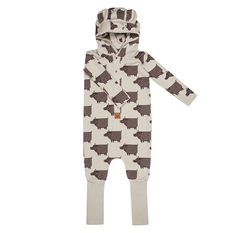 Estilo nórdico mono de salida de manga larga ropa para el hogar bebé Otoño e Invierno mameluco con capucha cálido para niños en línea rojo al por mayor