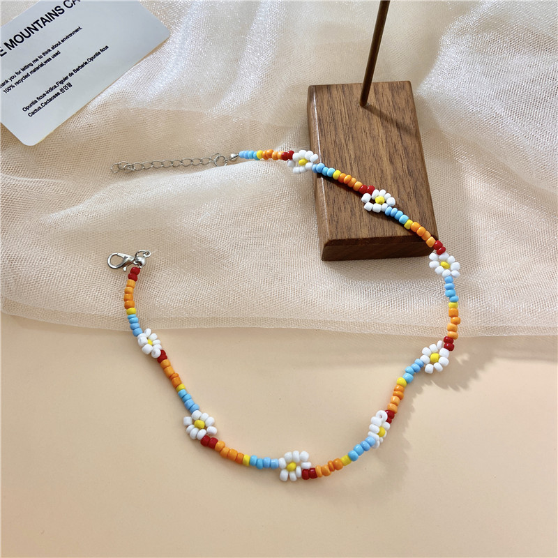 simple colorful woven handmade flower bead necklace
