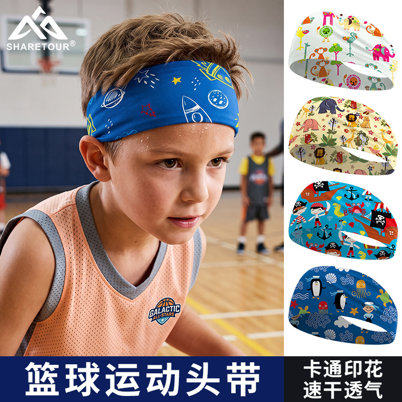 Sharetour Kidsren's Sweat-Absorbent Headband Basketball Quick-Drying Anti-Sweat Band Cartoon Printed Ice Silk Widened Sports Headband