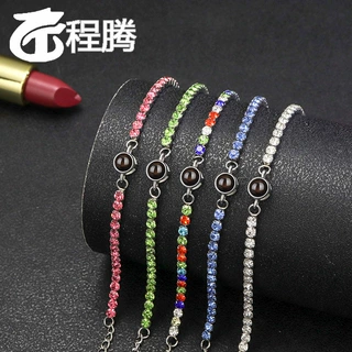 跨境热销100种语言我爱你手链不锈钢锆石可调节 欧美亚马逊轻奢款