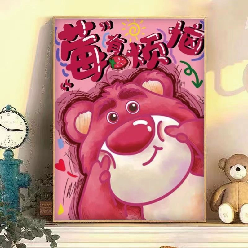 Рисование стразами Douyin DIY Kuromi и клубничный мишка, круглые клеевые стрази, 30×40–40×50 см без рамы