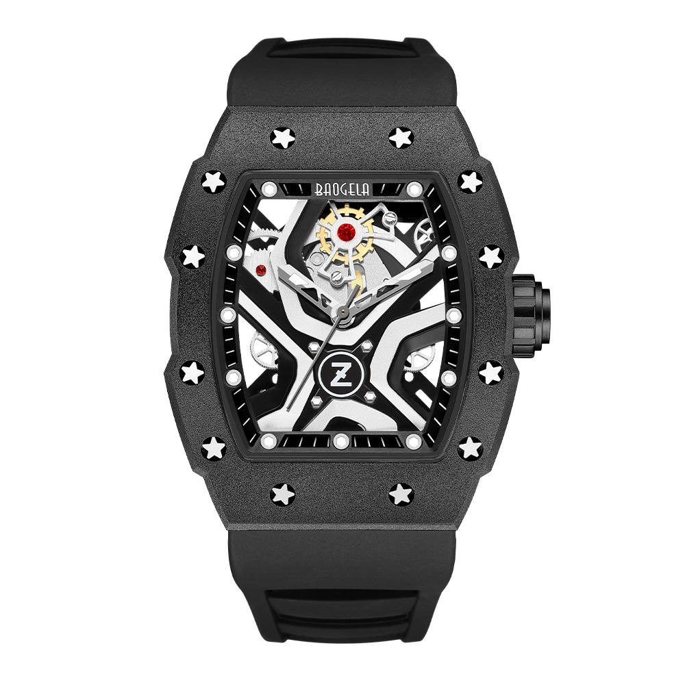 Neue BAOGELA Heißer Verkauf Wein Eimer Uhr männer Silikon Nacht Leuchten Hohl Oberfläche Präzision Stahl Motorrad Stil Sport herren Uhr_voghion.com