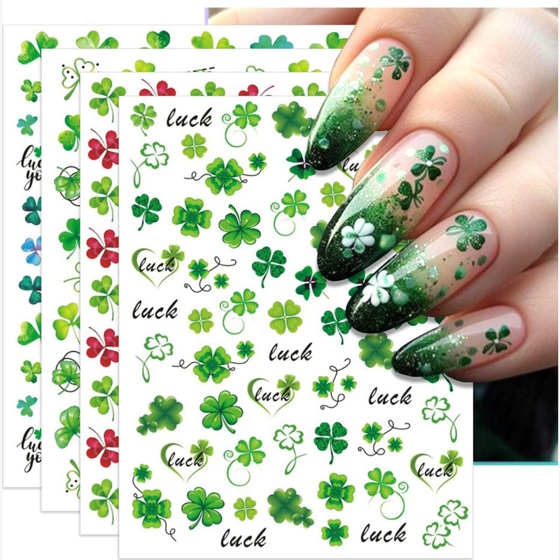 Clover St. Patrick's Day Nail Stickers V Laser Shell Light St. Patrick's Nail Stickers Cl041-044 Clover St. Patrick's Day Nail Stickers V Laser Shell Light St. Patrick's Nail Stickers Cl041-044