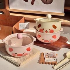 高颜値漫画陶磁器泡麺ボウル蓋付き食器かわいい高温釉薬下彩インスタントラーメンボウルギフトボックス