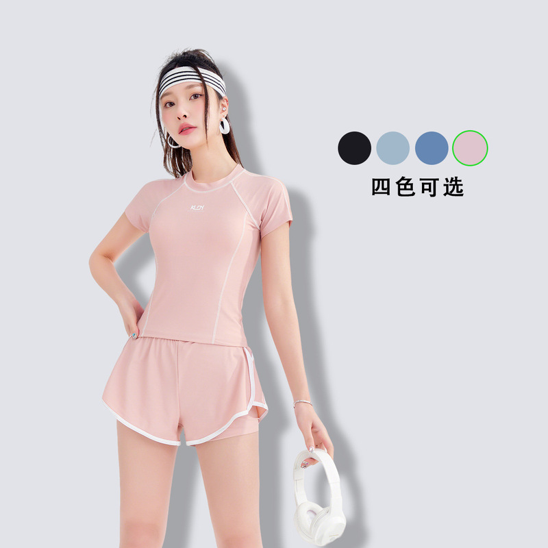 新款分体运动泳衣女短袖套装修身显瘦速干游泳馆健身跑步冲浪泳装|undefined