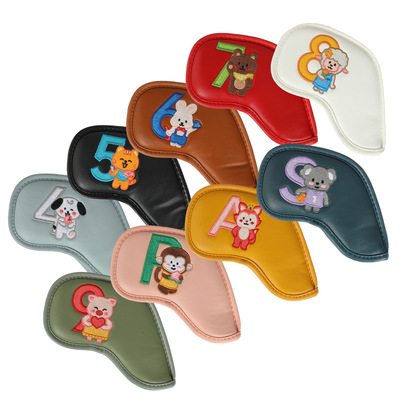 跨境新款高尔夫用品铁杆套卡通图案PU双面刺绣帽套球杆保护套|ru