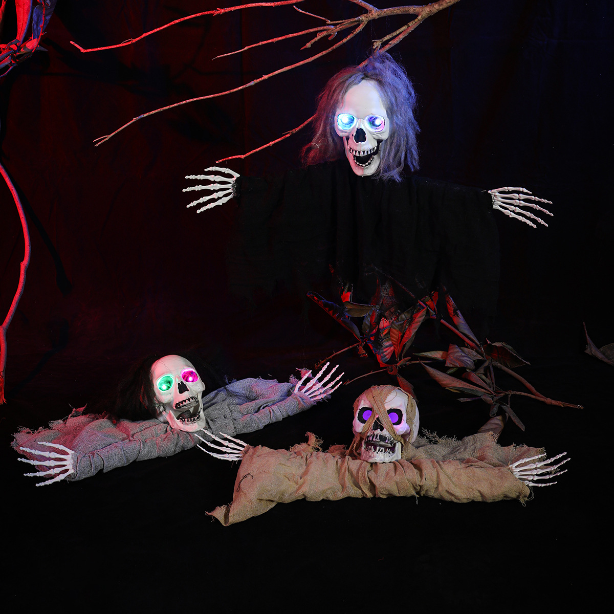Halloween Colgando fantasmas, habitación secreta, casa embrujada, cráneo de terror, brillo, fiesta de cabeza de fantasma con luces, decoraciones de miedo
