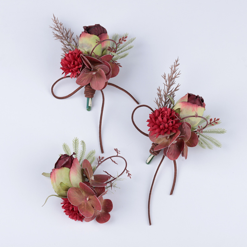 New Gradient Color Artificial Boutonniere for Groom and Bride, Wedding Guest Suit Lapel Flower, Western-Style Wedding Use, Cross-Border Supply