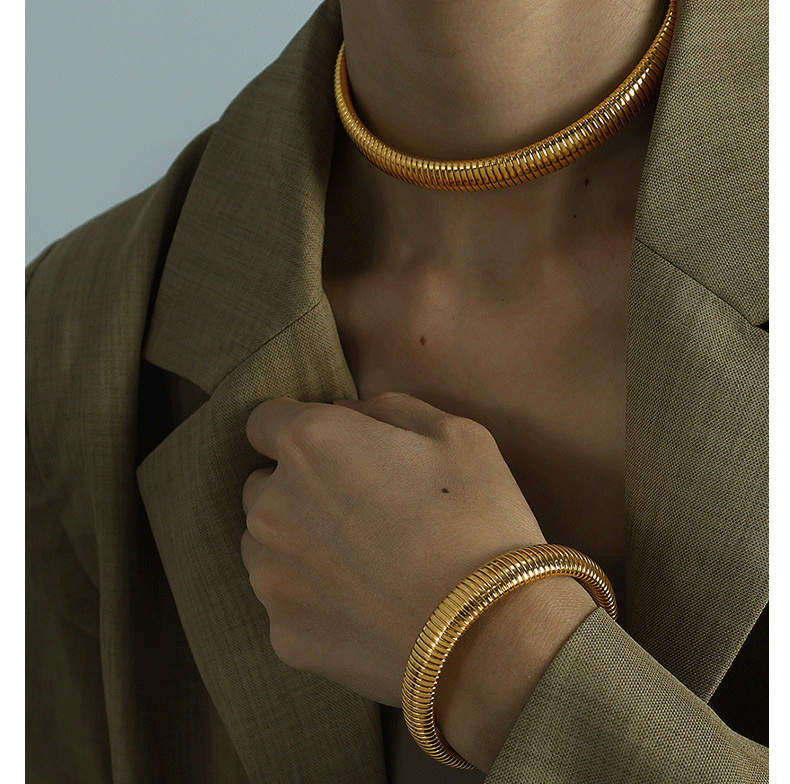 28g Weight 0.03µm-0.05µm Gold Plating Thickness PVD Coated Gold Plating Process 18K Real Gold Plated Plating Material Jewelry Set Classification Necklace + Jewelry Quantity Party, Street Occasion 304 Stainless Steel Material Geometric Pattern Unisex Gender Exaggerated Style Waterproof Non Tarnish, Plating Craft PVD Coated Real Gold Plated Geometric Titanium Steel Exaggerated Waterproof Non Tarnish Jewelry Set 1