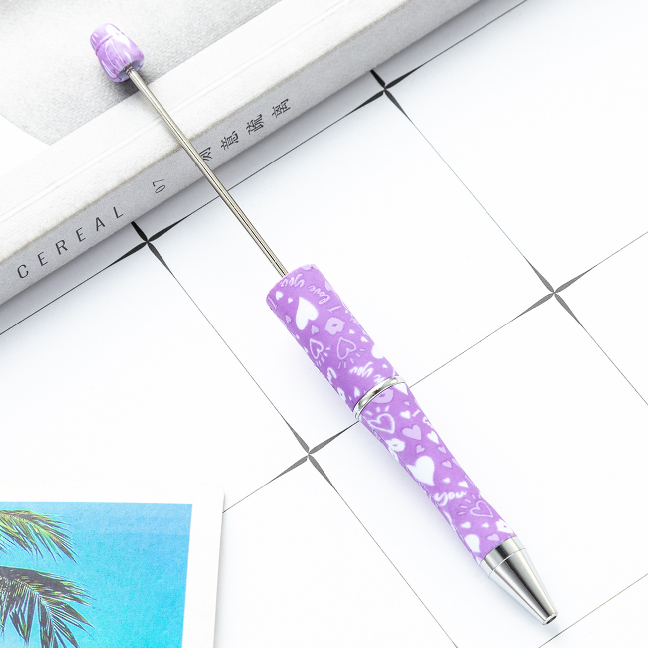 DIY pluma de cuentas de plástico creativo día de San Valentín amor serie bolígrafo de cuentas en stock impresión al por mayor pluma de cuentas