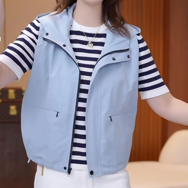 欧洲站2025春款女装欧货马夹连帽纯色时尚马甲坎肩女百搭显瘦直销|undefined