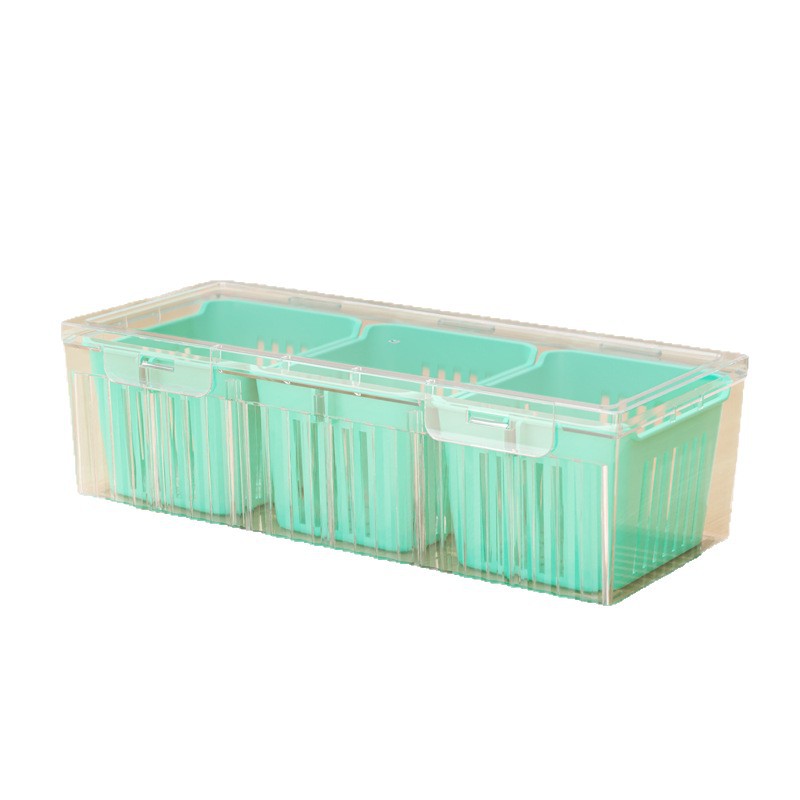 Caja de almacenamiento de frutas y verduras de cocina congelada caja de drenaje de doble capa refrigerador caja de refrigeración transparente