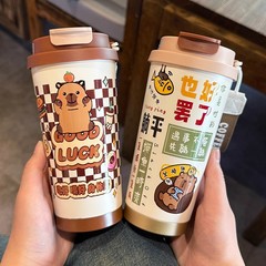 卡皮巴拉保温杯女士高颜值2025新款大容量陶瓷内胆办公室咖啡杯子
