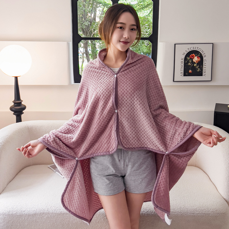 파인애플 체크 숄 담요~연근 보라색