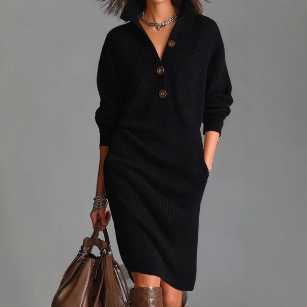 European and American Women's Clothing 2025 New Autumn and Winter Dresses European and American New Autumn Casual Button Lapel Loose Style