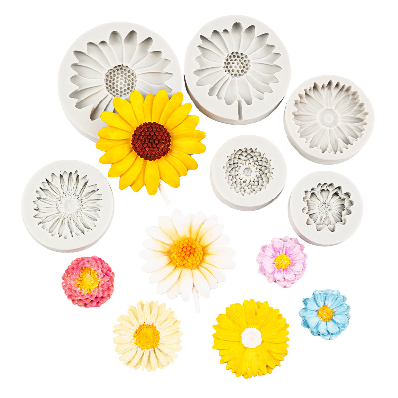 Xiangri Gui Daisy Molde de silicona Molde de pellizco de epoxi Tamaño de la flor Torta en forma de chocolate Decoración fondant