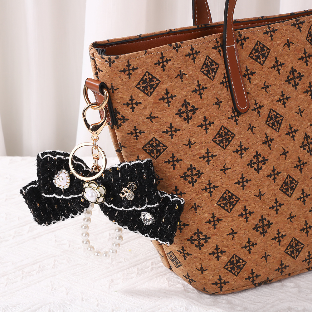 Porte-clés vintage de luxe, accessoire chic et raffiné, pendentif en chaîne de perles, nœud décoratif style Instagram pour voiture et sac._voghion.com