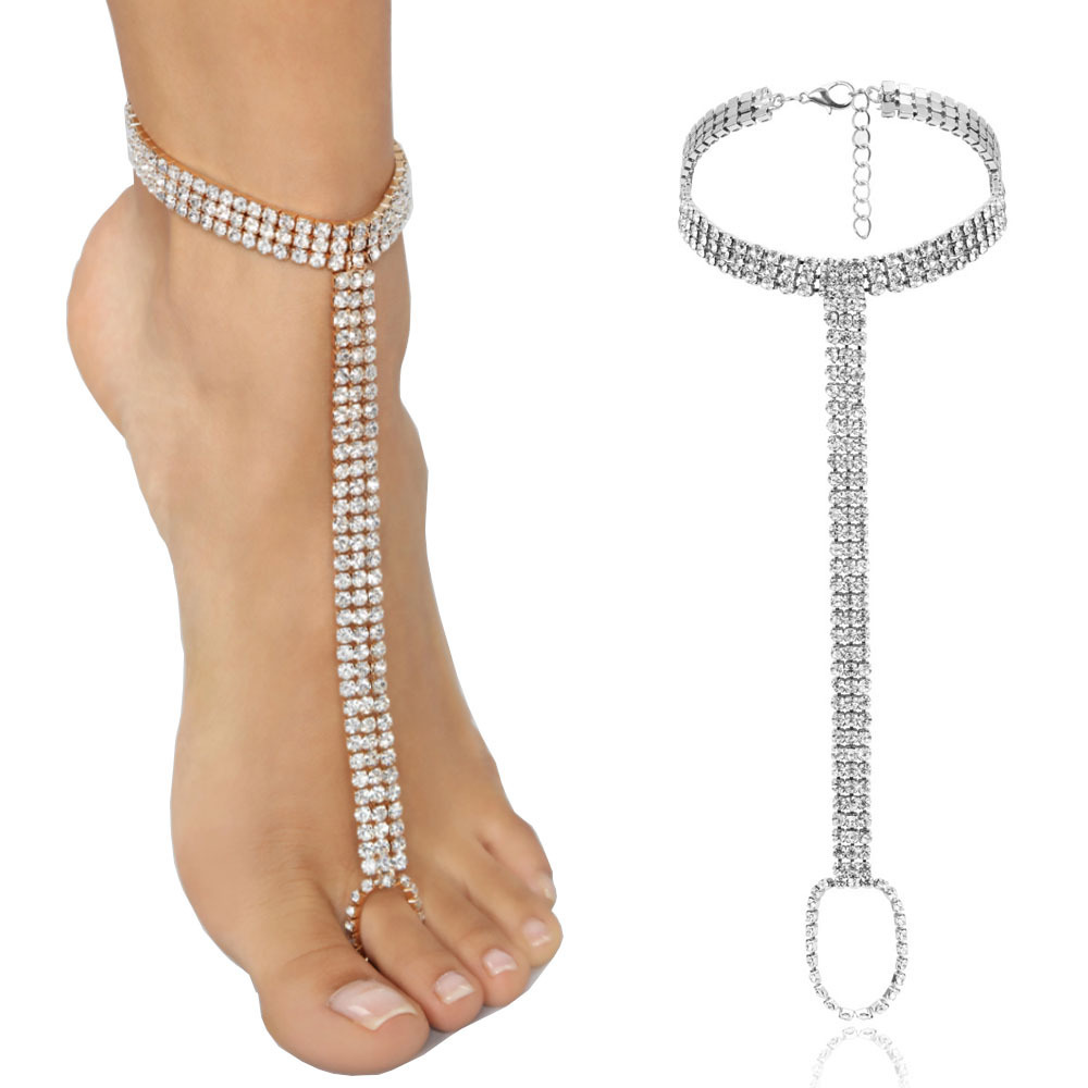 Cross-border rhinestone caliente dedo tobillo verano diamante incrustado multi-fila empep cadena playa todos los partidos accesorios tobillos