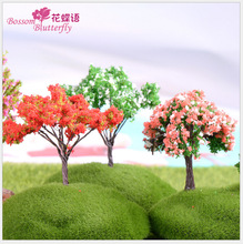 微景观仿真樱花树苹果树多款创意塑料花摆件房子模型单只/束田园