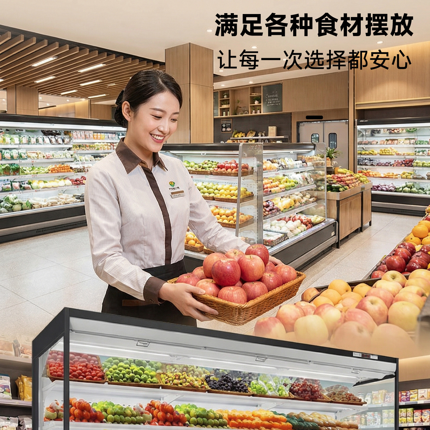 Gabinete de cortina de aire frutas congelador personalizado refrigeración a la carta supermercado yogur bebida refrigeración Gabinete de exhibición de conservación fresca