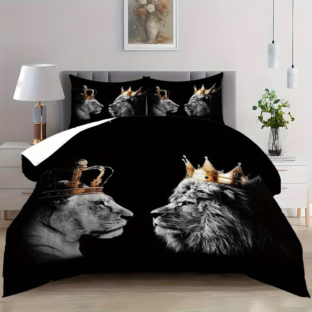 TEMU / JIT textil doméstico molido impresión digital ropa de cama kit león patrón creativo fuente fábrica