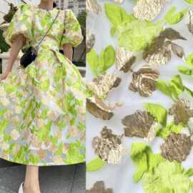 批发 绿色金色浮雕提花欧根纱网纱面料 汉服连衣裙手工diy