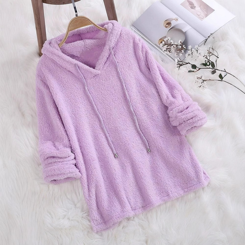 2024 European and American Amazon Autumn and Winter Popular Pure Color Long-Sleeved Hooded Plush Double-Sided Plush Sweatshirt Pajamas for Women 2024 European and American Amazon Autumn and Winter Popular Pure Color Long-Sleeved Hooded Plush Double-Sided Plush Sweatshirt Pajamas for Women