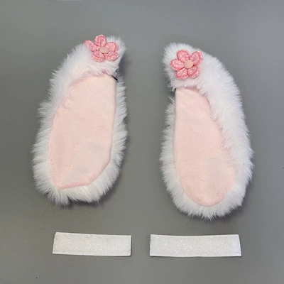 Motosiklet dəbilqələri Decoration Plush Cute Rabbit - fold-eared-rabbit-1-pair-white-pink-flowers