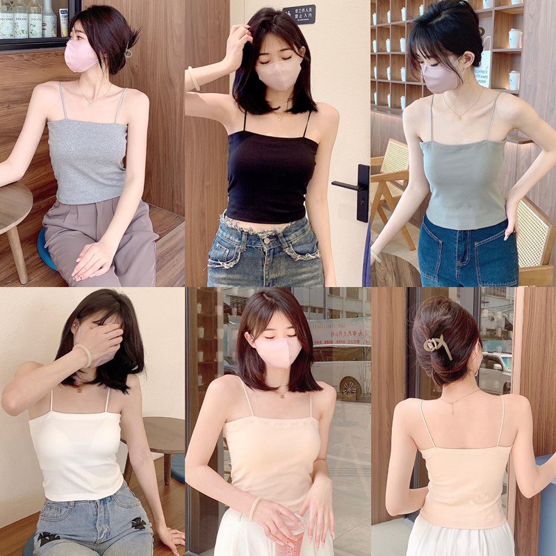 Pure Cotton Suspender Women's Vest All-In-One Fixed Cup with Breast Pads and Beautiful Back Sexy Top That Can Be Worn Outside and Inside with a Tube Top