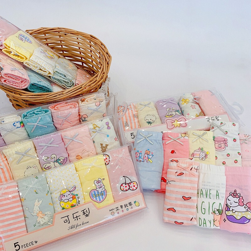 Coke Pear New Girls' Cotton Underwear Cartoon Printed Children's Boxer Girls' Underwear Five-piece Pack for Hair