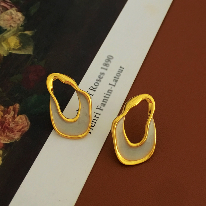 Retro Irregular Geometric Copper Earrings Enamel Plating Copper Earrings