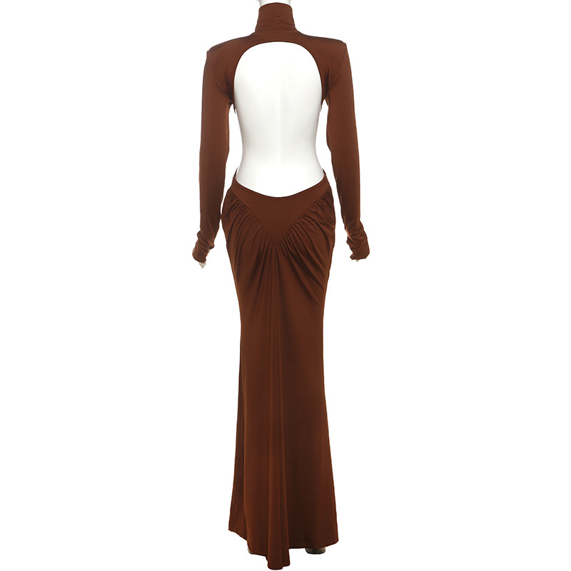 Elegant High Neck Bodycon Long Dress With Backless Design - Slim Fit Summer Maxi Dress For Women In Solid Colors_voghion.com