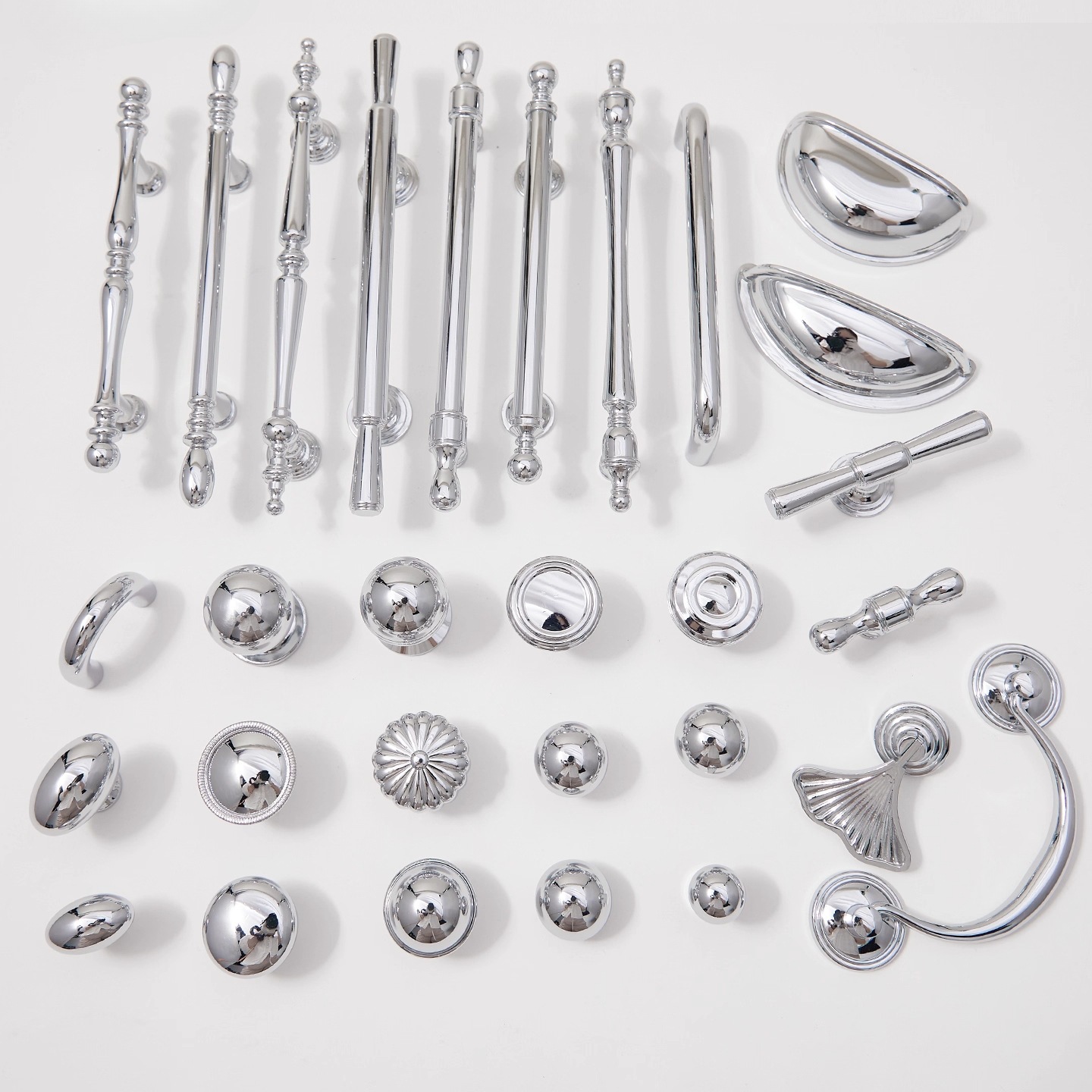 French Cream Style Solid Brass Drawer Handle Modern Simple Light Luxury Silver Bright Chrome Cabinet Wardrobe Door Handle