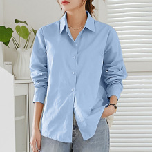 法式气质长袖衬衫女纯棉宽松基础款百搭POLO领衬衣设计感小众ins
