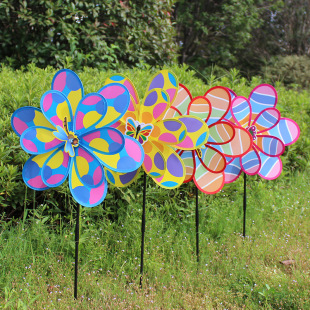 New outdoor decoration double-layer large polka dot striped windmill children's plastic toy colorful windmill wholesale