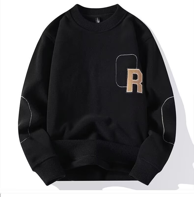 Herren-Fleece-Sweatshirt mit doppelter Lage – Retro-inspirierter Rundhalspullover (Schwarz/Grün/Anthrazit/Khaki, M-3XL)_voghion.com