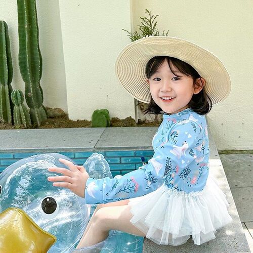 Children's swimsuit, princess one-piece swimsuit for girls, long-sleeved baby chiffon dress for girls, sunscreen 2024 new swimsuit