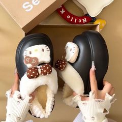 厚底增高可爱卡通棉鞋女2025年冬季加绒加厚保暖舒适一脚蹬毛毛鞋