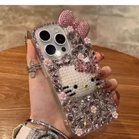 Чехол для телефона с Hello Kitty и яблоком, совместимый, в форме цветка с бантом, цветочный, для 16 Pro Max, 15/14