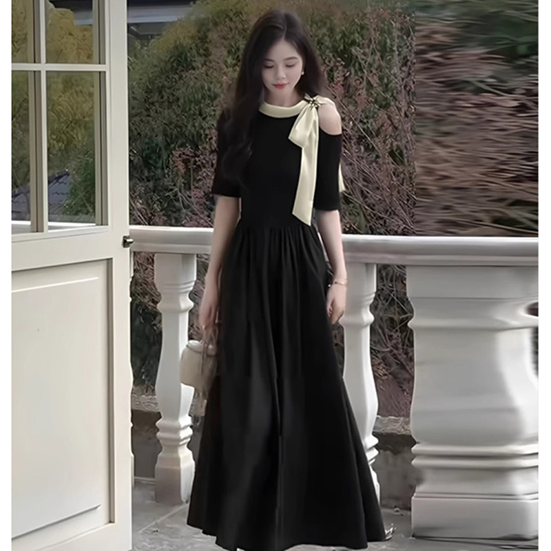 气质名媛女神范黑色连衣裙2025感法式礼服长款裙子D1840|undefined