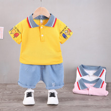 男宝宝短袖翻领印花运动套装夏款小童套装韩版潮婴儿衣服男童批发
