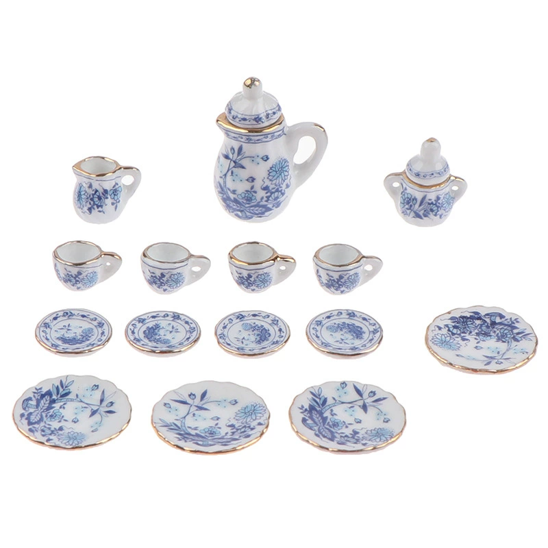 Realistic small doll house, tea set, scale 1:12