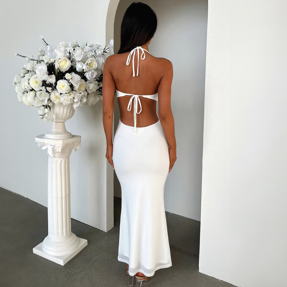 Women's Strap Dress Streetwear Halter Neck Sleeveless Solid Color Maxi Long Dress Holiday Daily display picture 3