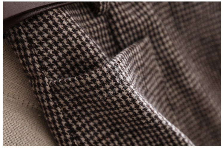 Chân váy nữ ca rô houndstooth cạp cao xẻ tà dáng ôm tôn dáng — Ca rô, Màu xám chi tiết 15