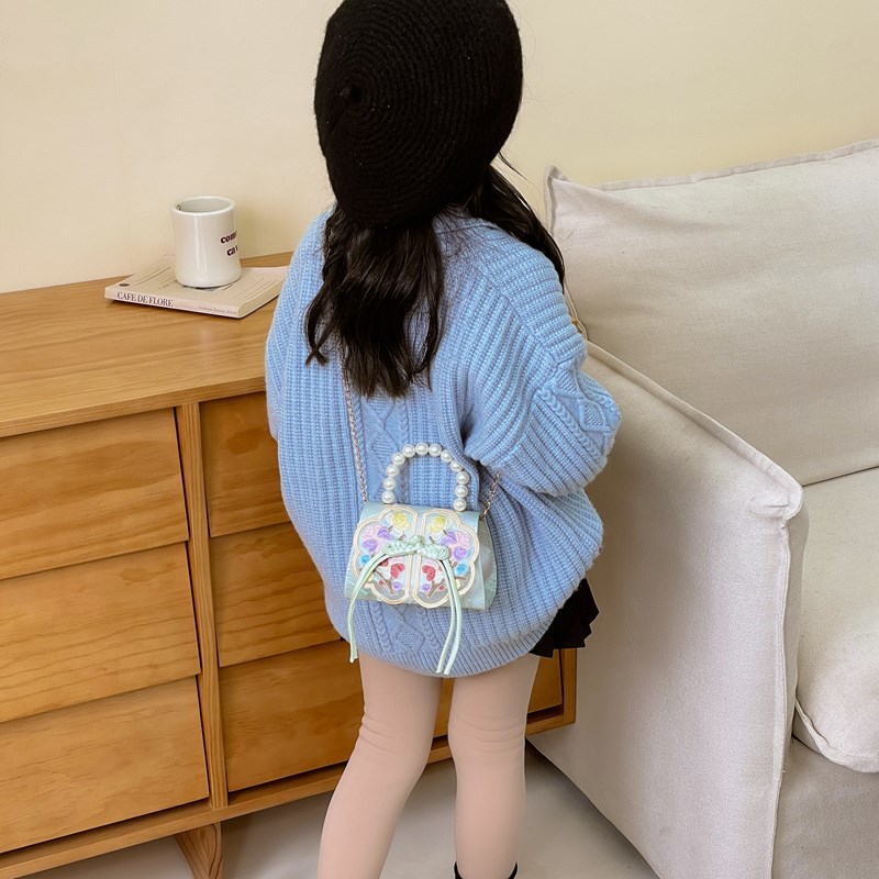 Nueva bolsa de hombro de niña china dulce perla portátil princesa bolso de mano lindos bordillos mini cadena bolso de niños
