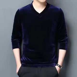 源头厂家金丝绒长袖t恤男士春秋季V领打底衫内搭休闲上衣保暖内衣