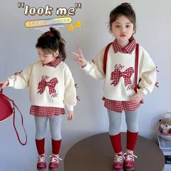 女童卫衣套装春秋款2025新款女宝宝洋气打底裤蝴蝶结秋装两件套潮